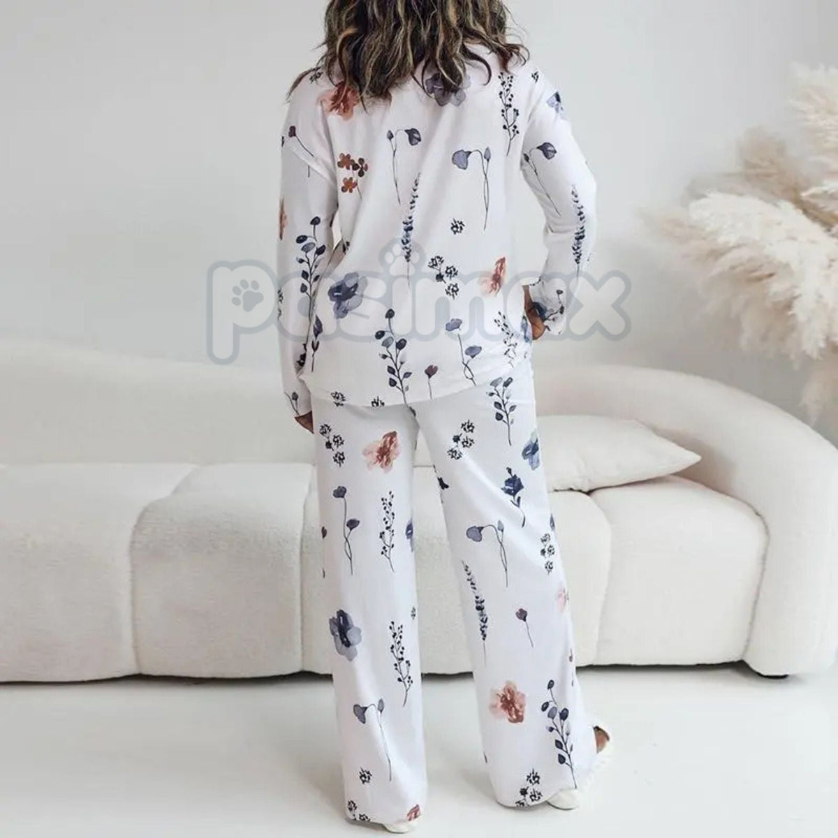 ChicMe Women's Floral Print Lounge Set - Long Sleeve Top & Casual Pants with Pockets, Comfortable Home Wear