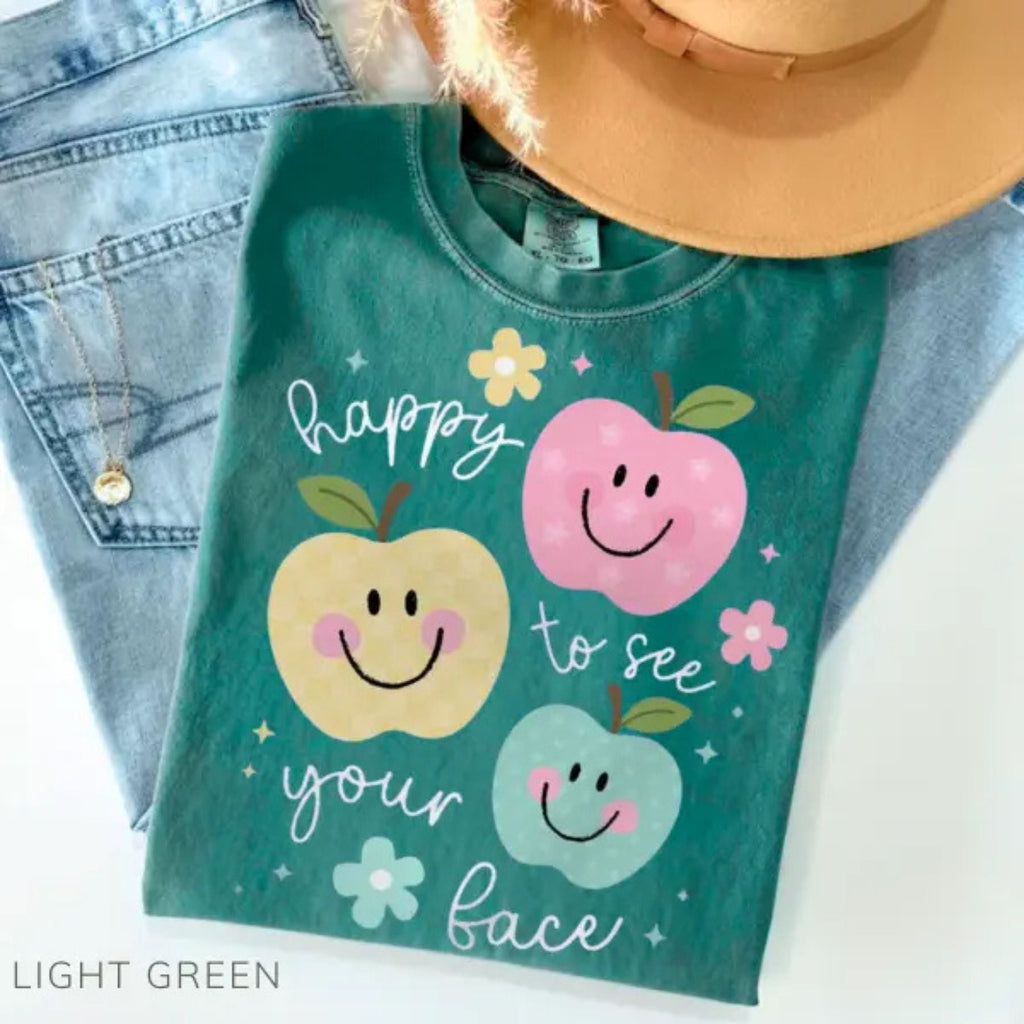 'Happy To See Your Face' Teacher Shirt – Comfort Colors Back to School Tee, New Teacher Gift, Cute Teacher Life Shirt