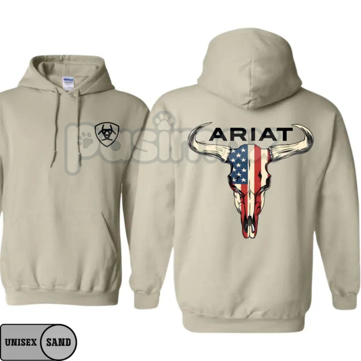 Ariat Hoodie – American Flag Bull Skull Western Cowboy Pullover, Patriotic & Rustic Outdoors Apparel, Unisex