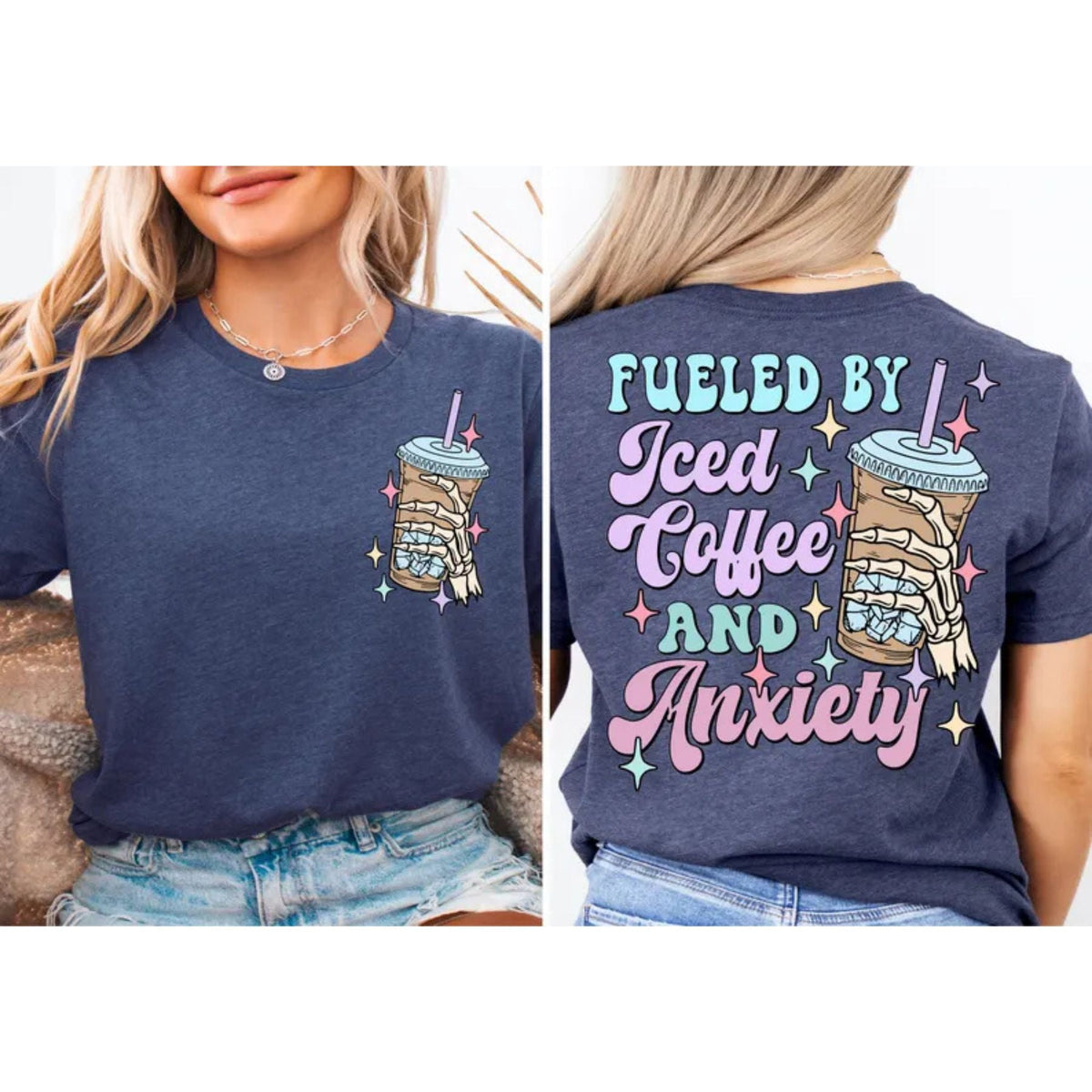"Iced Coffee" Self-Care T-Shirt - Comfortable Tee for Mental Health, Everyday Graphic Apparel