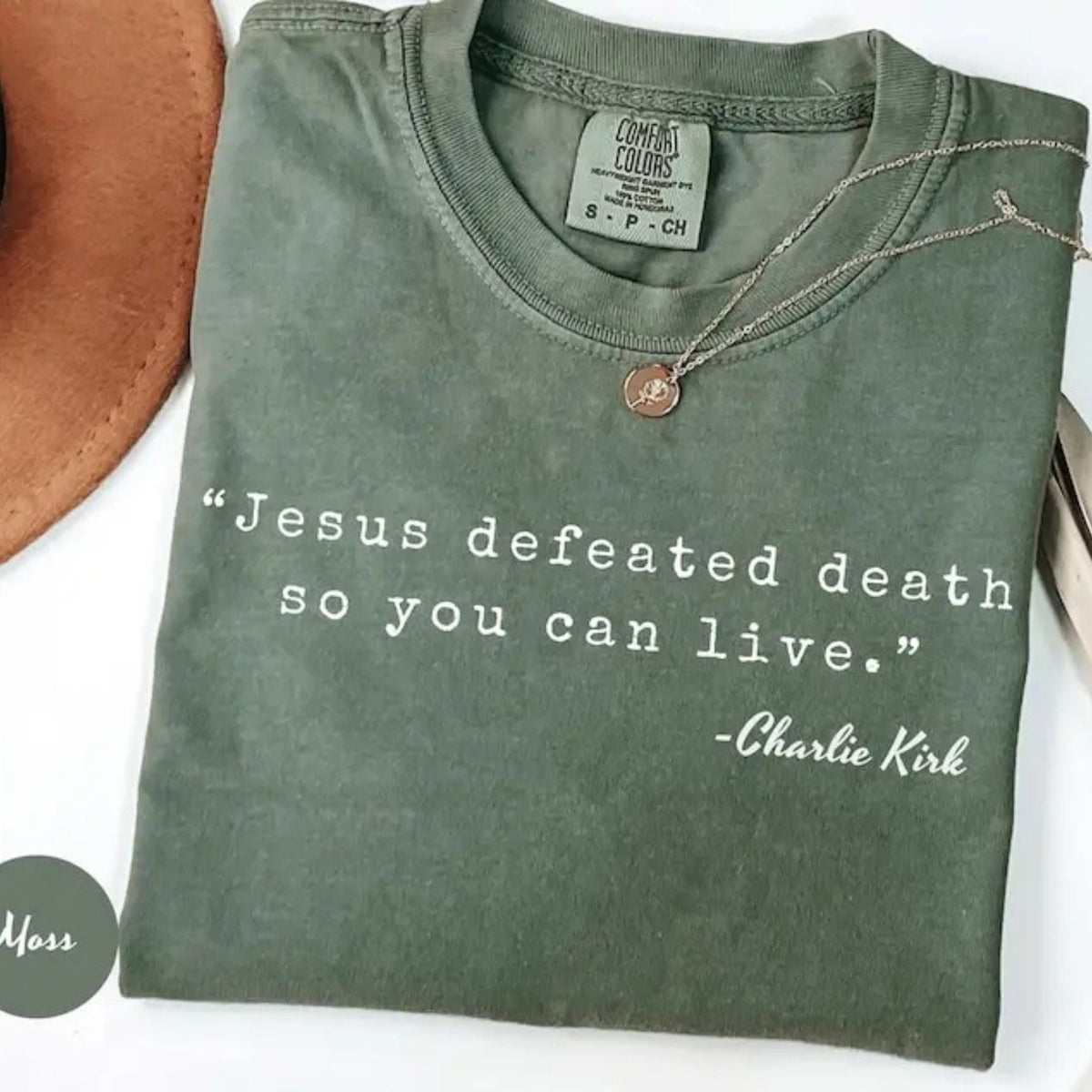 Charlie Kirk Shirt – 'Jesus Defeated Death' Republican Tee, Free Speech Support Shirt, Political Faith Apparel