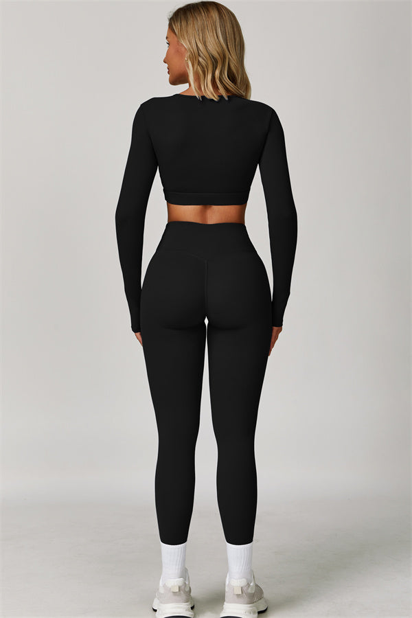 The Lavish Long Sleeve Cut-out Crop Top Leggings 2-Piece Set