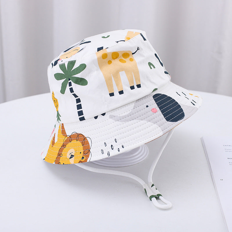 Printed Bucket Hat Cute Car Dinosaur Summer Beach Pure Cotton Fisherman Hat For Babies