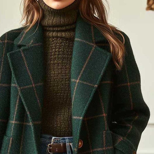 Plaid Mid-length Lapel Large Size Jacket