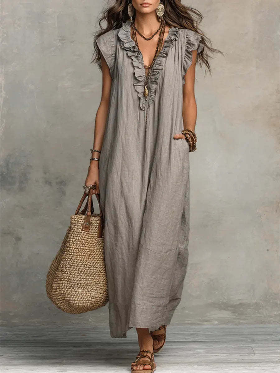 Women's Spring Summer Pocket Ruffle Elegant Dress