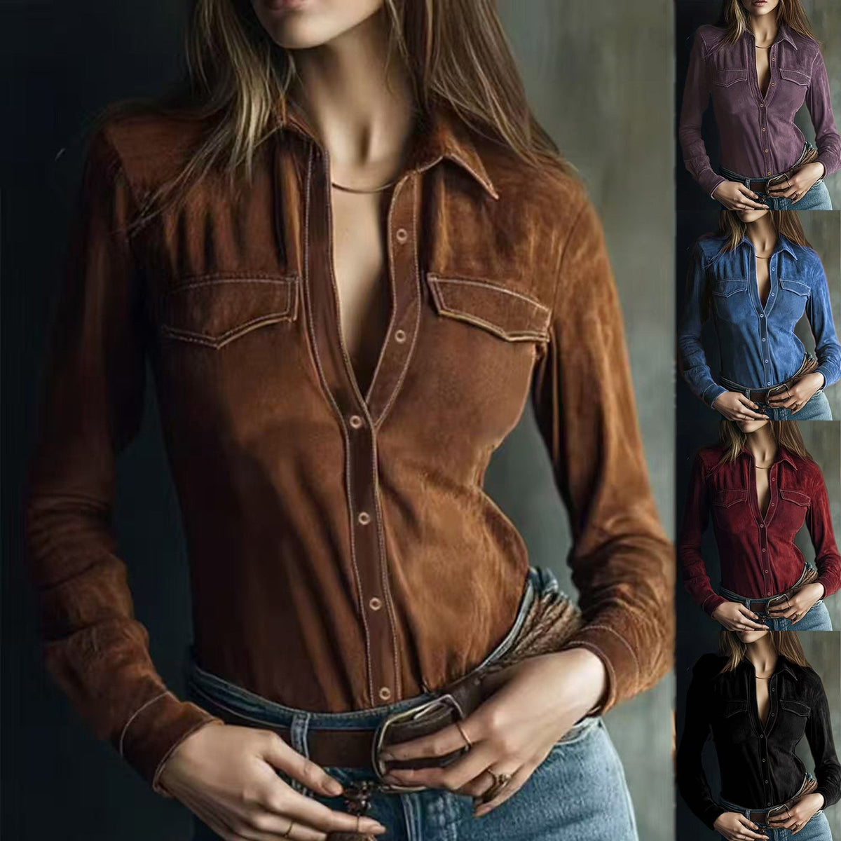 Women's Long-sleeve Deerskin Velvet Blouse