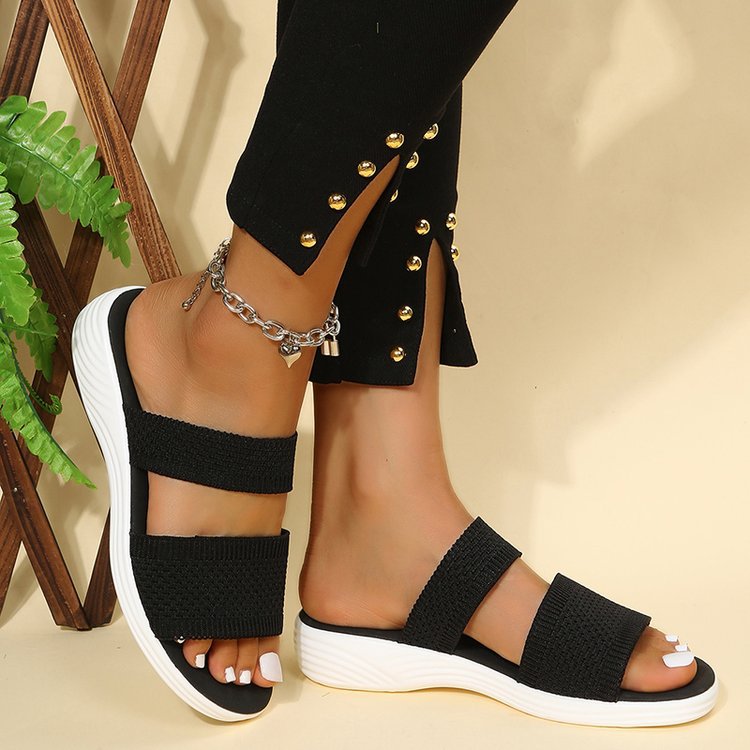 Large Size Fly Woven Mesh Casual Outdoor Platform Beach Sandals