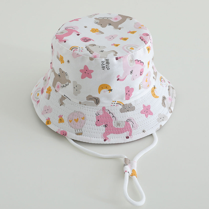 Printed Bucket Hat Cute Car Dinosaur Summer Beach Pure Cotton Fisherman Hat For Babies