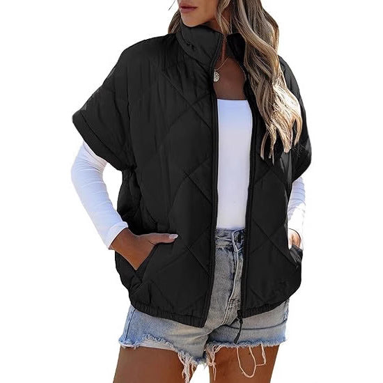 Casual Pocket Zipper Diamond Lattice Warm Jacket
