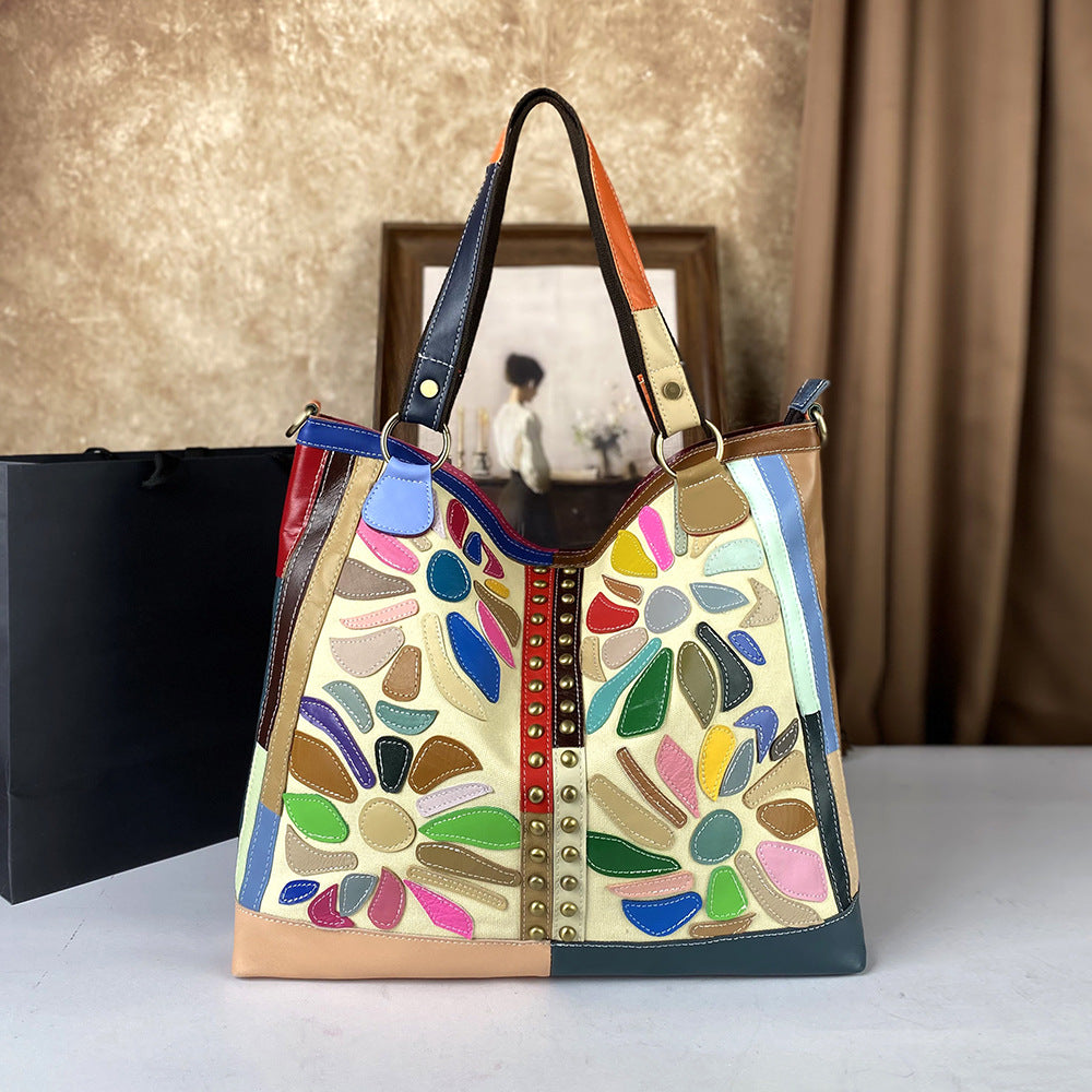 Womens Large-Capacity Crossbody Bag Made From Genuine Leather With A Nautical-Style Design