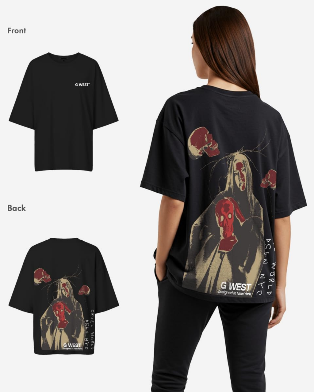 G West Womens Oversized Red Skull Tee