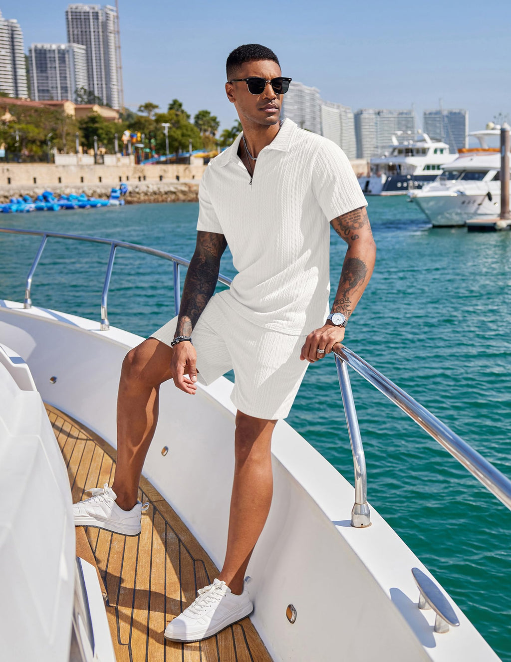 COOFANDY Men's 2 Pieces Outfits Casual Quarter Zip Polo Shirt and Shorts Set Athletic Jogging Summer Tracksuit