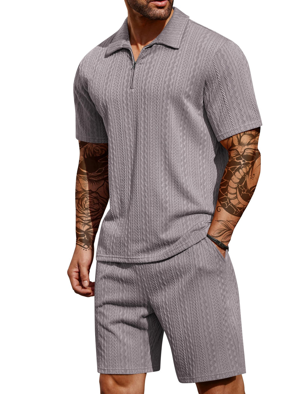 COOFANDY Men's 2 Pieces Outfits Casual Quarter Zip Polo Shirt and Shorts Set Athletic Jogging Summer Tracksuit