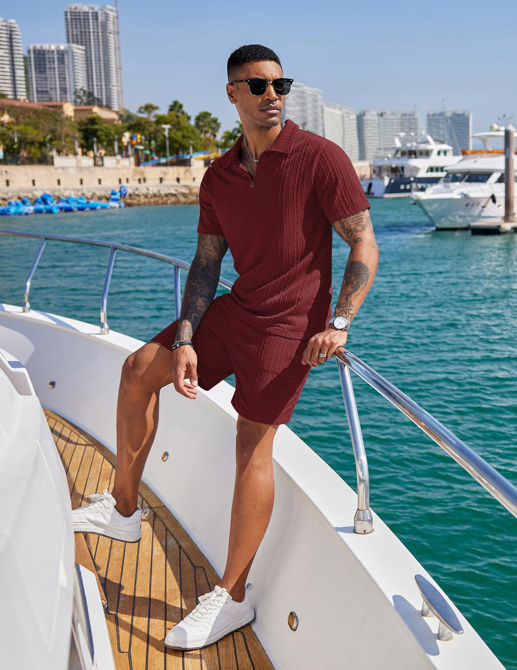 COOFANDY Men's 2 Pieces Outfits Casual Quarter Zip Polo Shirt and Shorts Set Athletic Jogging Summer Tracksuit
