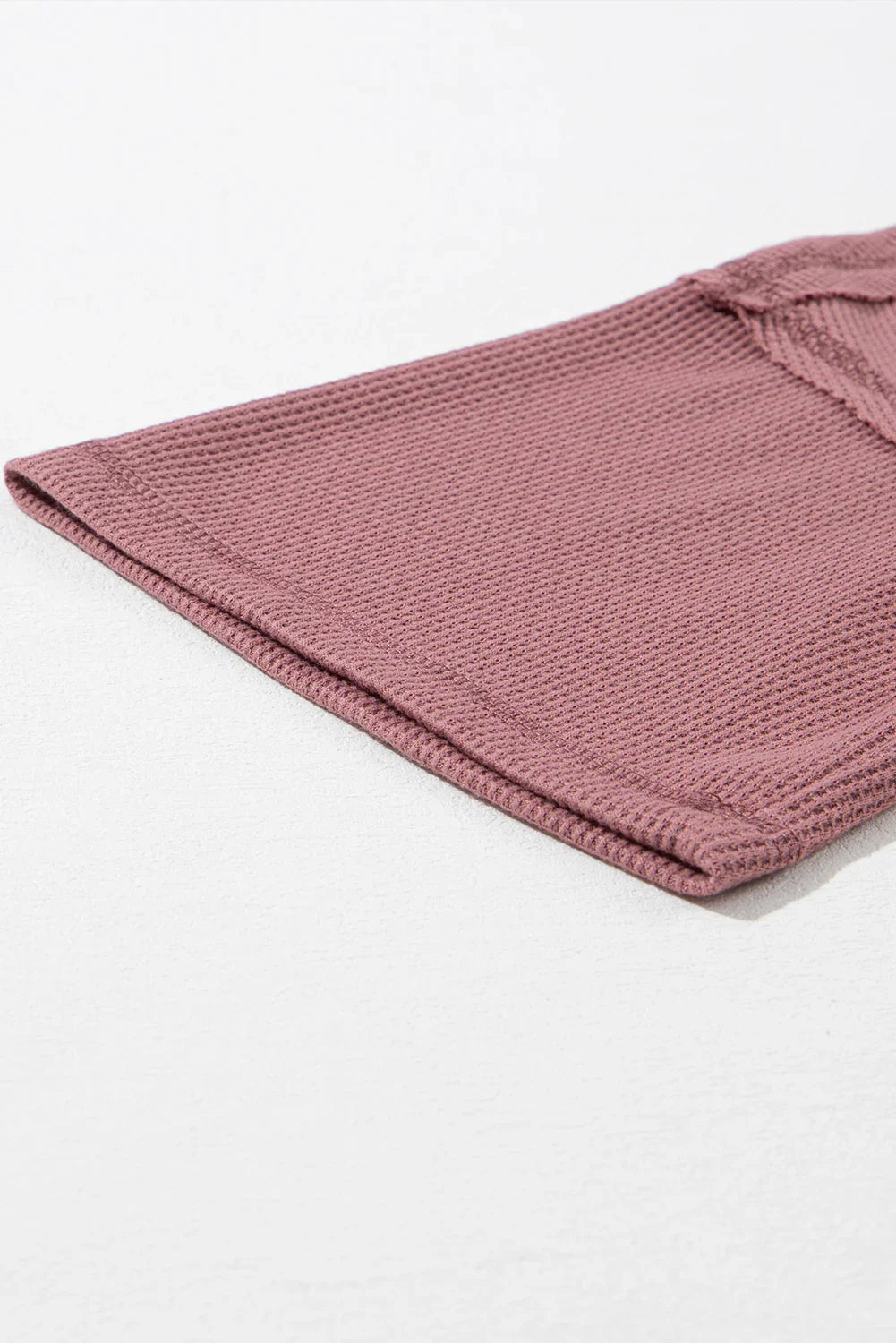 Blue Exposed Seam Drop Sleeve V Neck Waffle Textured Top