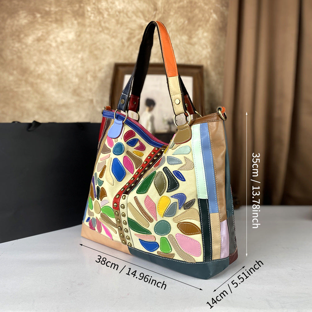 Womens Large-Capacity Crossbody Bag Made From Genuine Leather With A Nautical-Style Design