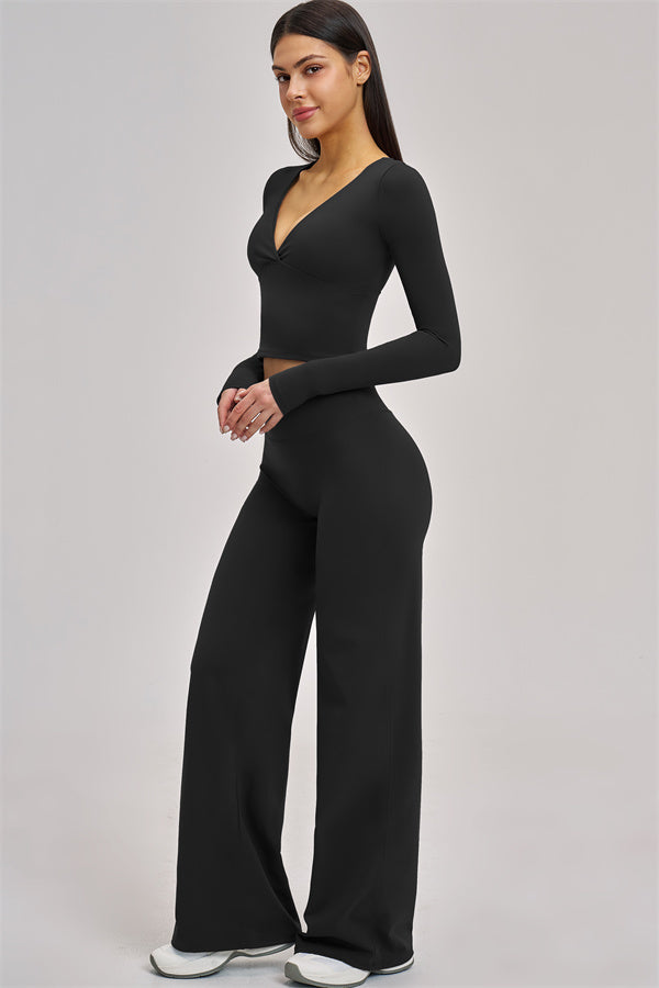 The Swoon Long Sleeve Crop top Flared Leggings 2-Piece Set