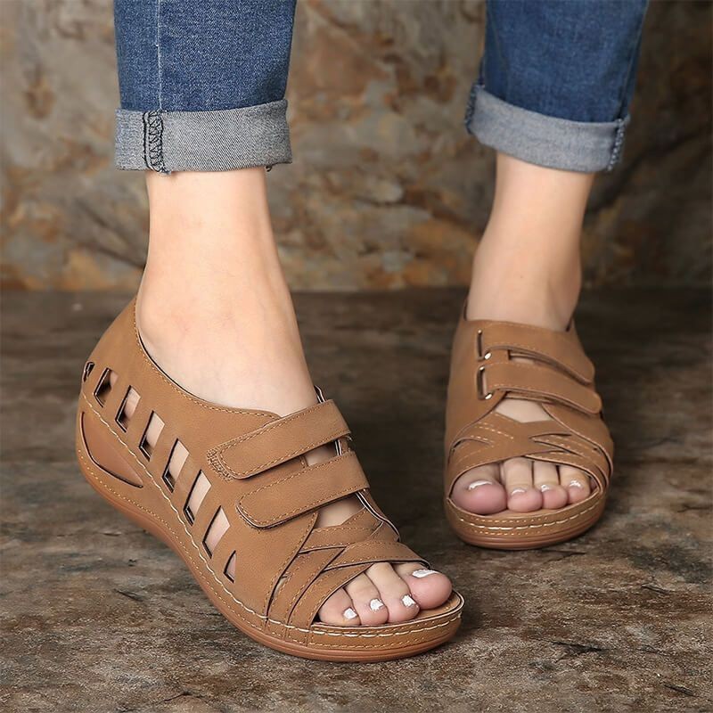 European And American Large Size Hollow Platform Velcro Sandals