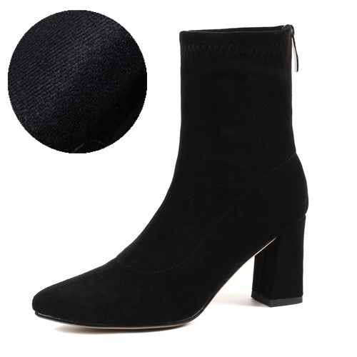 Women's Ankle Winter High-heeled Mid-tube Pointed Toe Thick-heeled Martin Boots