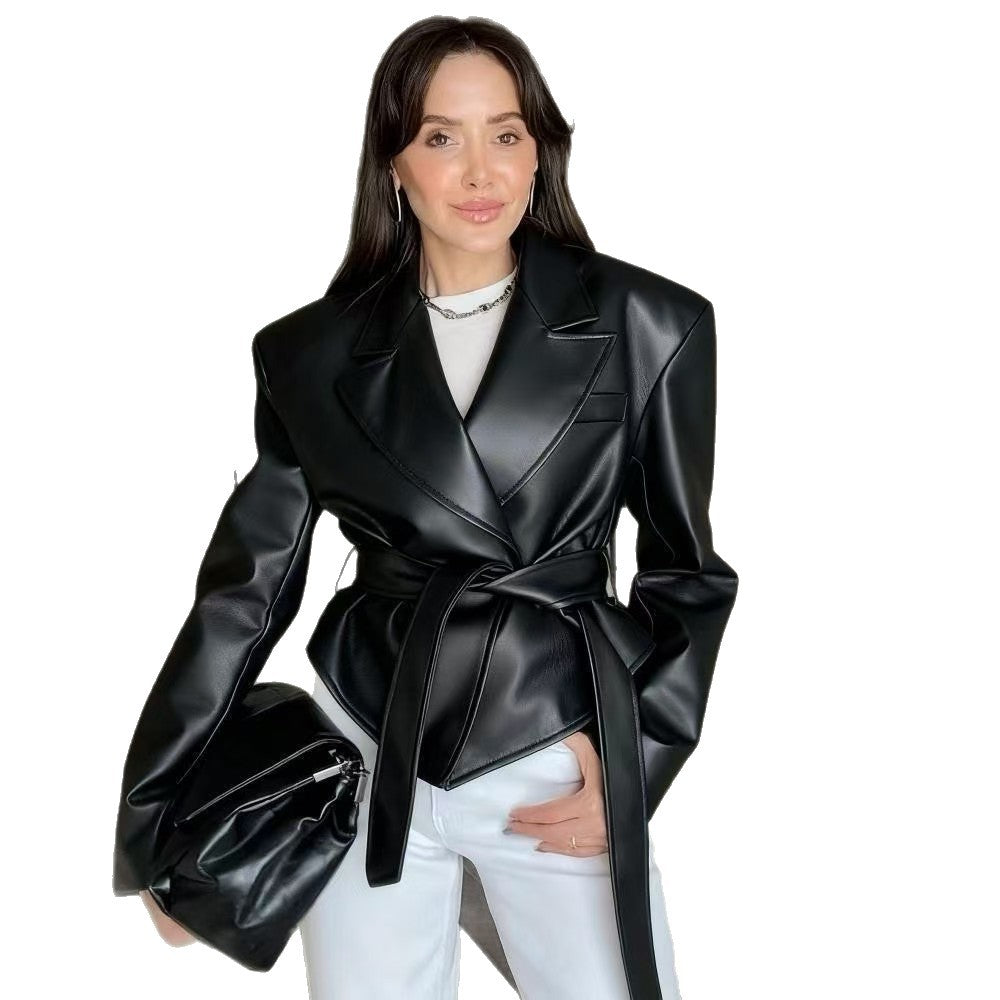 Women's Motorcycle Cool Strapped Temperament Leather Jacket
