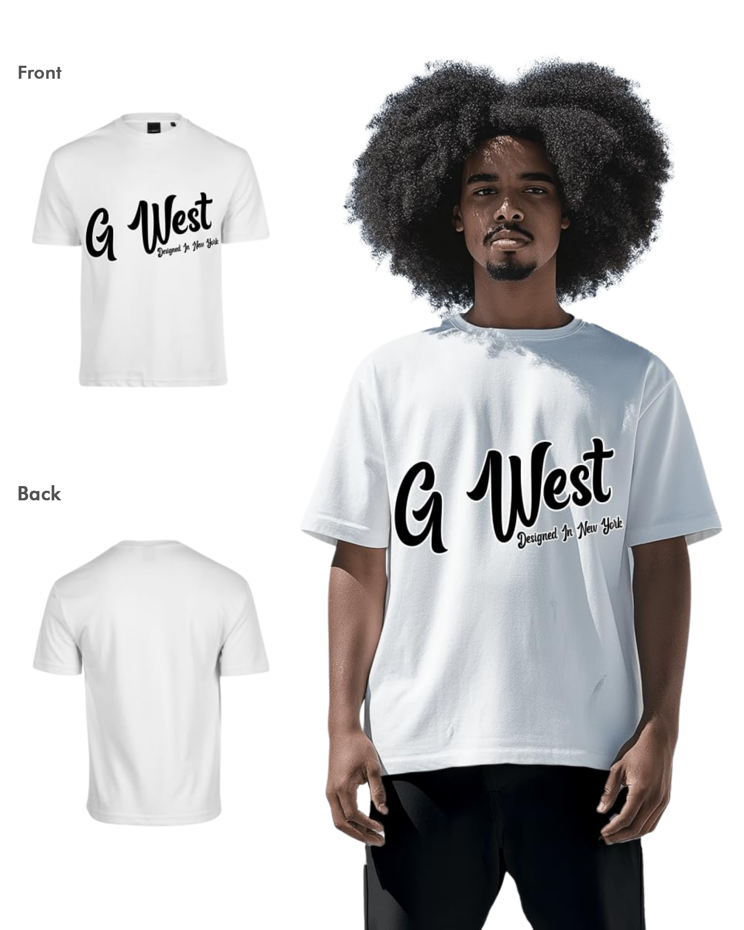 G West Mens Oversized Cursive Logo Black Tee
