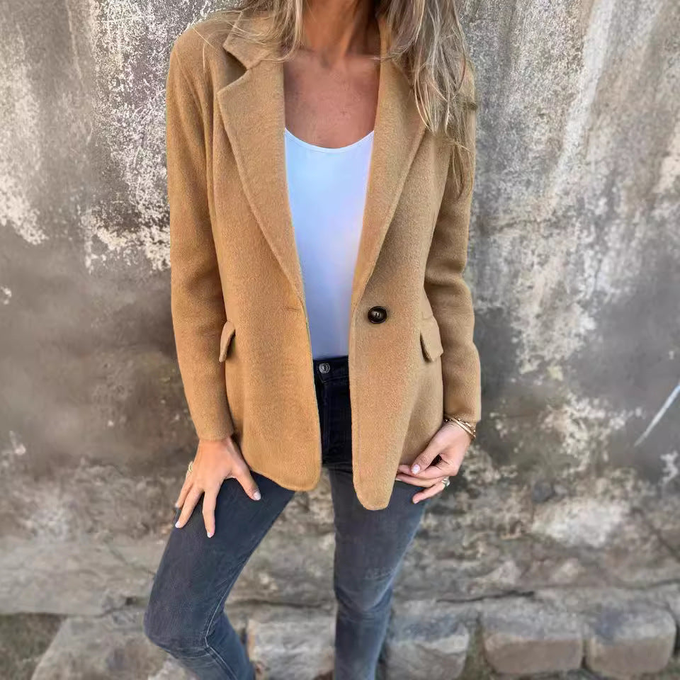 Ins Button Lapel Short Blazer Winter Fashion Commuter Jacket Outwear Women's Clothing