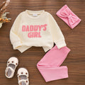 Cute Letter Print Sweatshirt And Pants Set With Bow Hairband For Little Girls