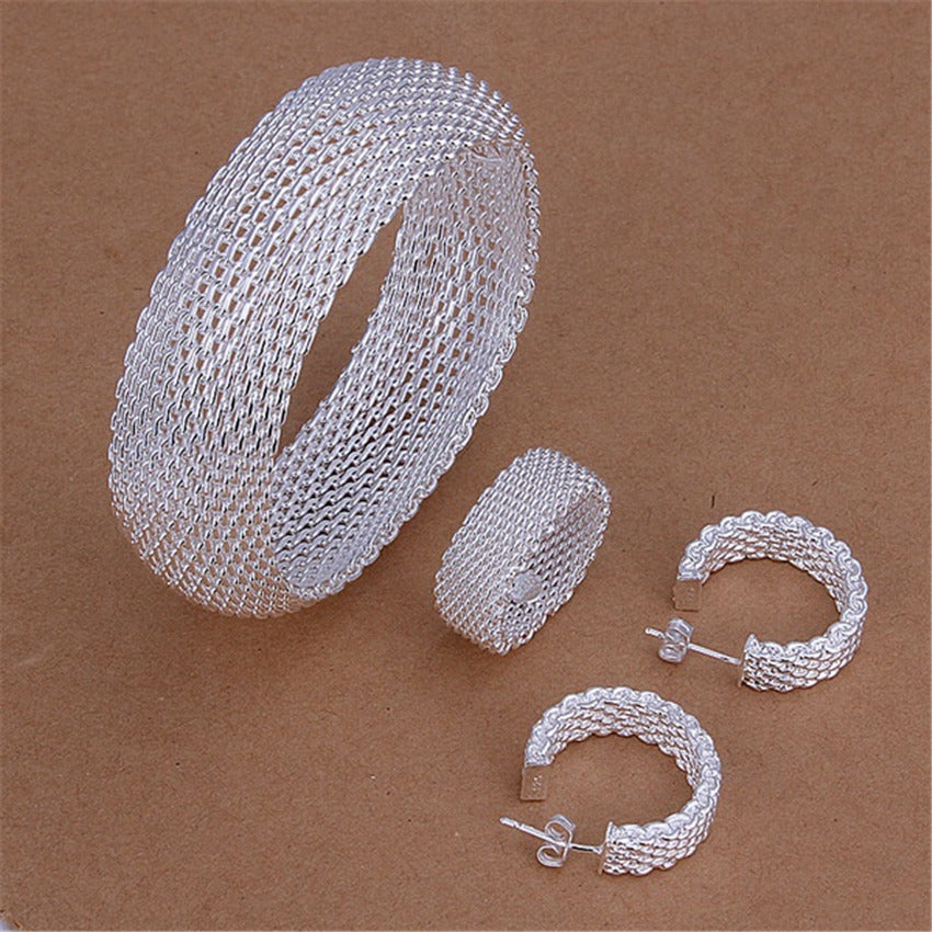 Retro Exquisite Net Bracelet Earring Ring Three-piece Suit