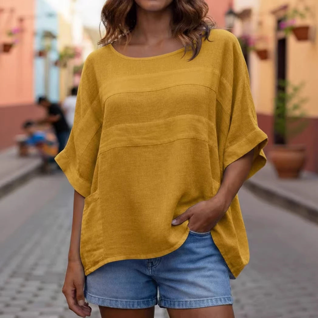 Loose-fitting Top With A Crew Neck And Three-quarter-length Sleeves
