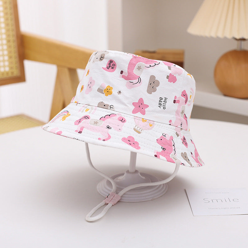 Printed Bucket Hat Cute Car Dinosaur Summer Beach Pure Cotton Fisherman Hat For Babies