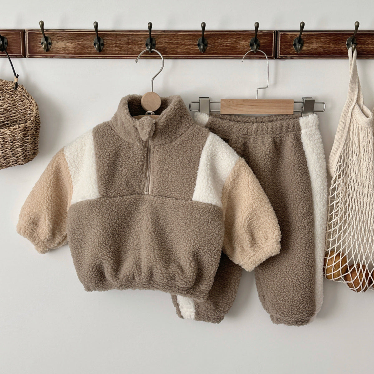 Baby And Toddler Lambswool Stand Collar Half-Zip Two-Piece Set