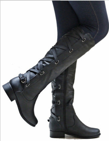 Lace-up Boots Round Toe Low Heel Rider Boots