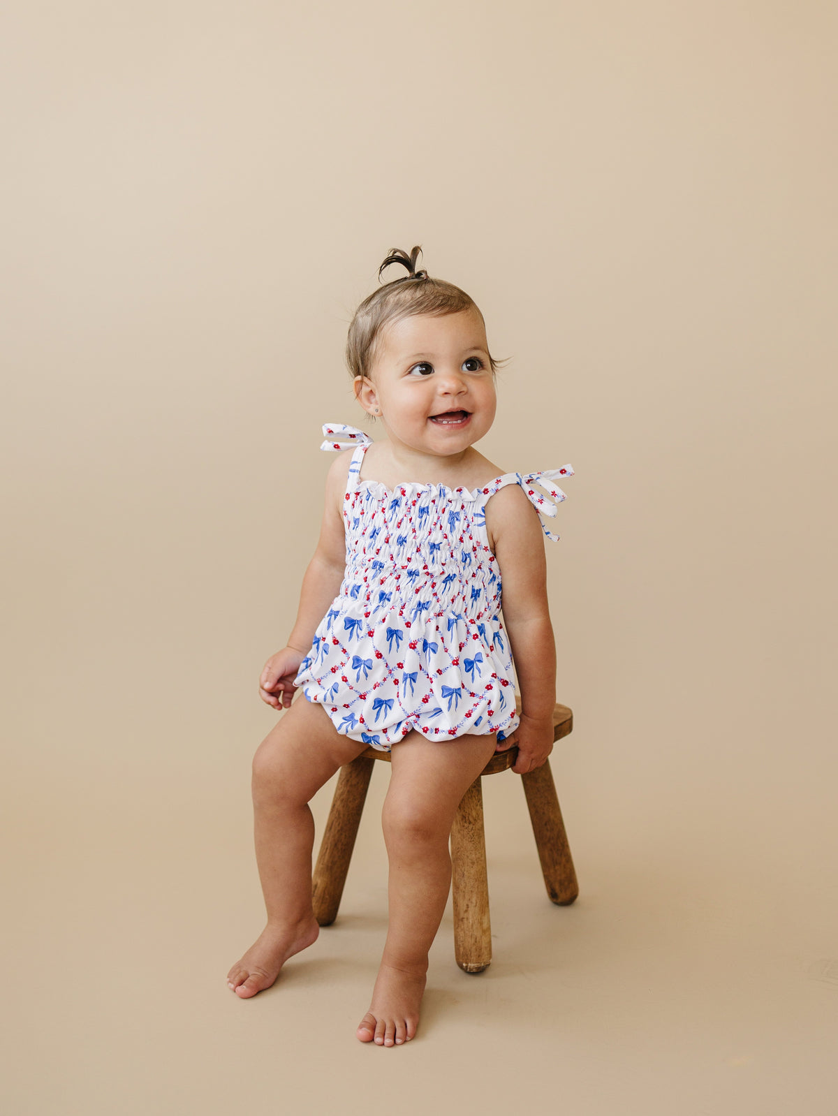 Smocked Red, White and Bows Bamboo Bubble Romper