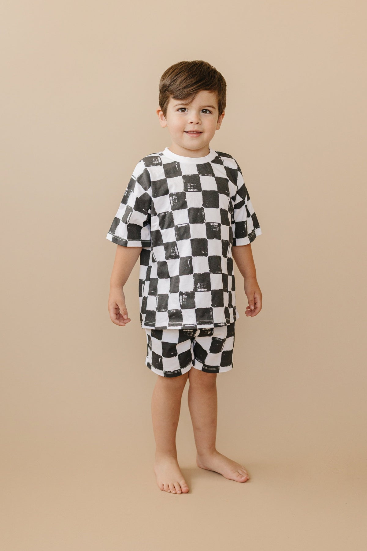 Organic Cotton Black & White Checkered Shorts Set