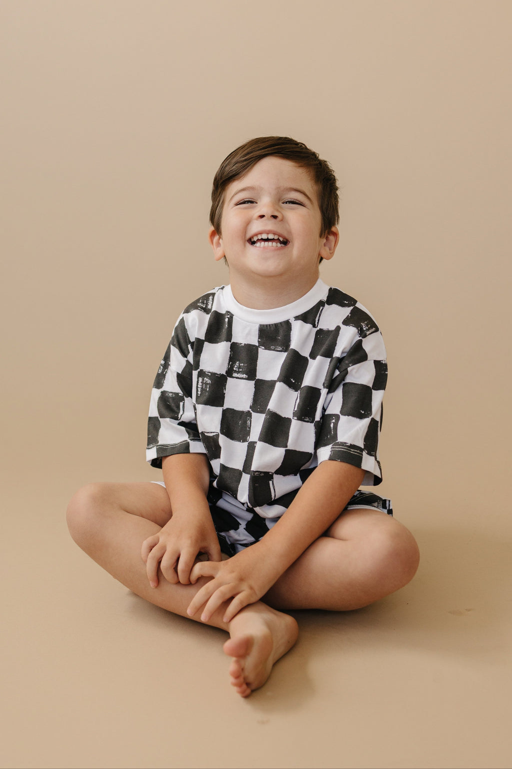 Organic Cotton Black & White Checkered Shorts Set