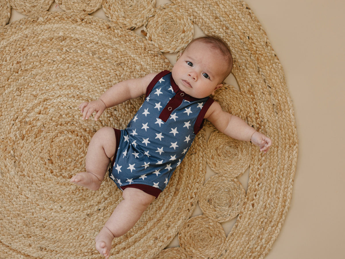 Navy Stars Henley Bamboo Romper