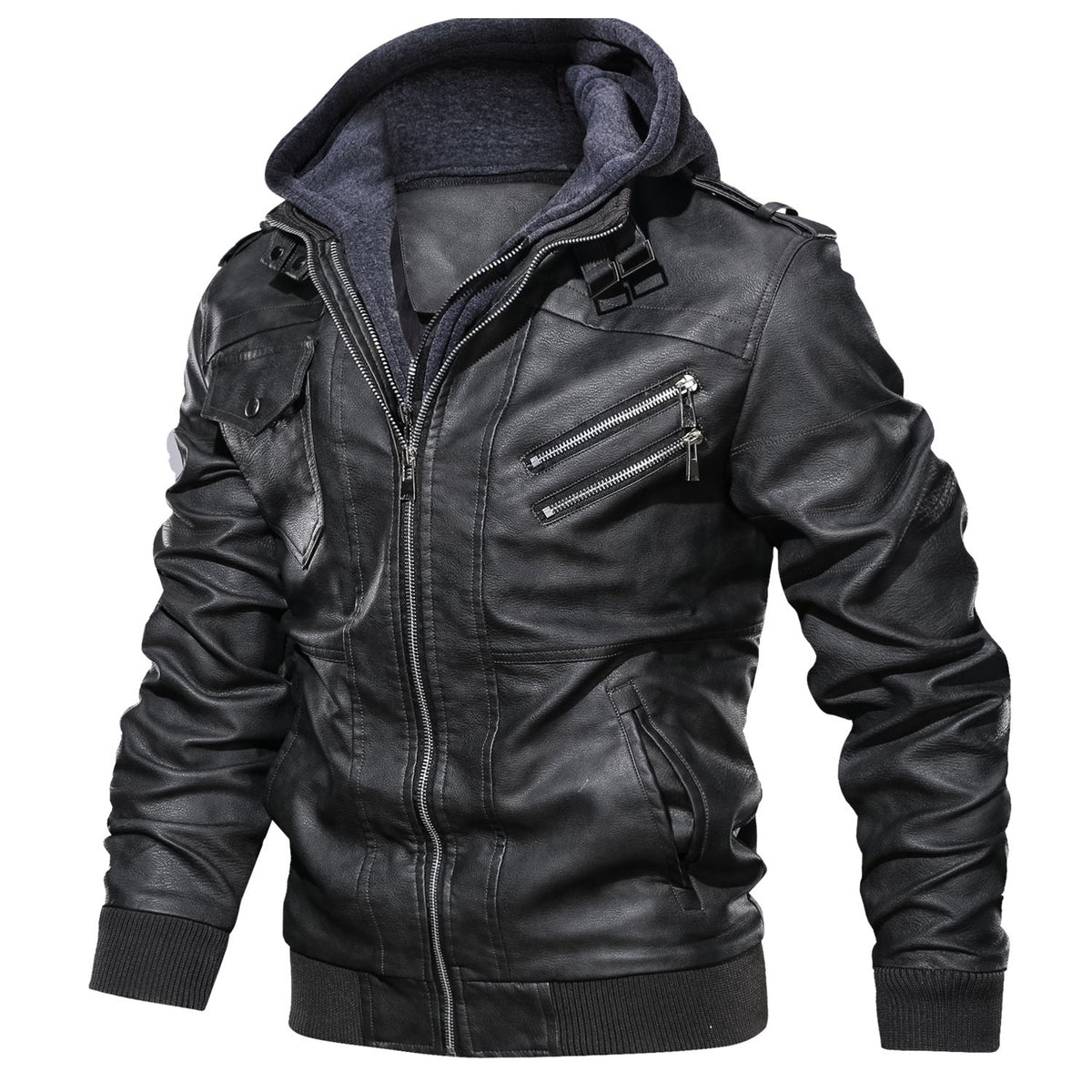 Men's Leather Jackets, Faux Leather Jacket For Men Lapel Zip-Up Slim Fit Coat
