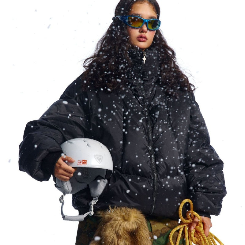Winter New White Duck Down American Black Stand-up Collar Bread Coat