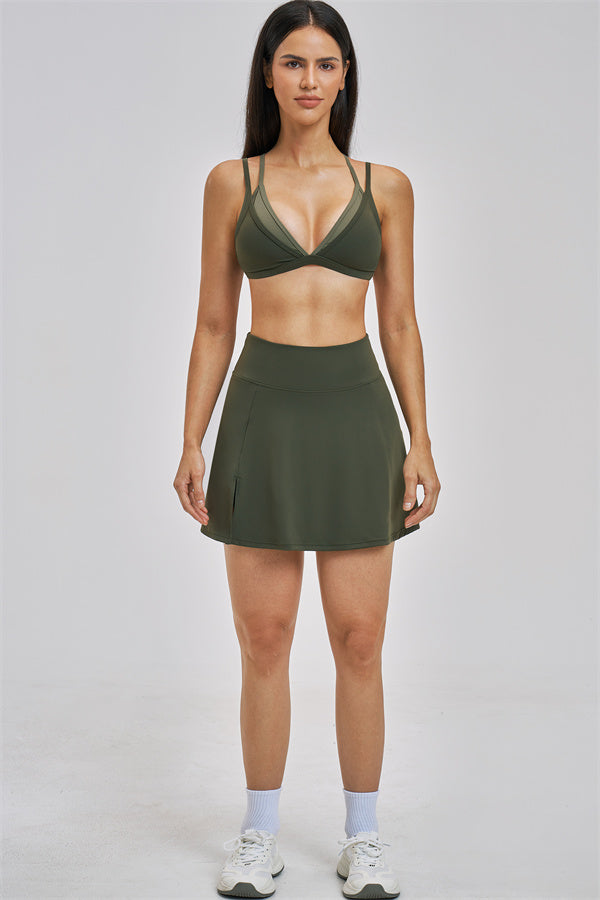 The Seraphine Layered V Sports Bra Skirt 2-Piece Set