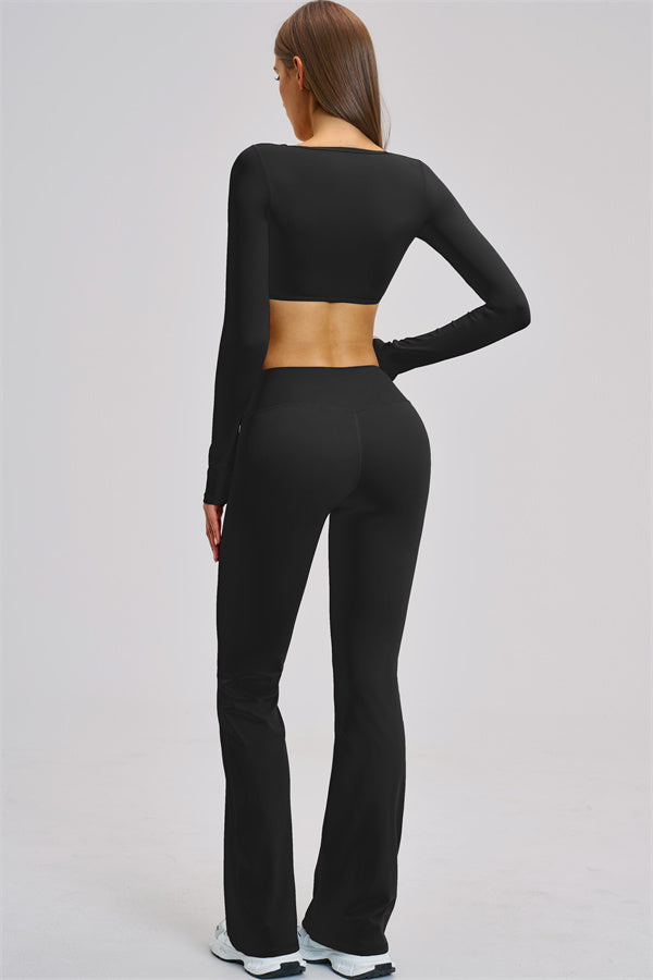 The Zestful Long Sleeve Crop Top Flared Leggings 2-Piece Set