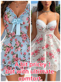 Elegant Two-Piece Sleepwear Set – Soft Lace V-Neck, Floral Print, Breathable Fabric, Sexy Lingerie for Bed, Beach, Party