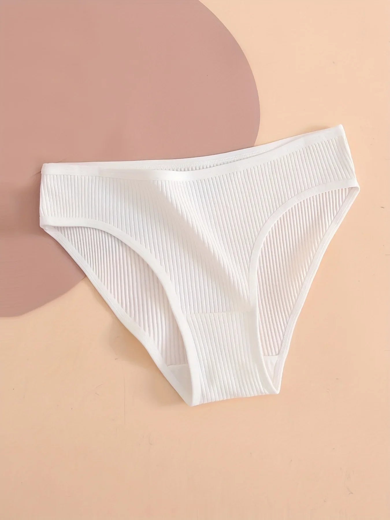 5pcs Solid Ribbed Briefs, Comfy & Breathable Stretchy Intimates Panties, Women's Lingerie & Underwear