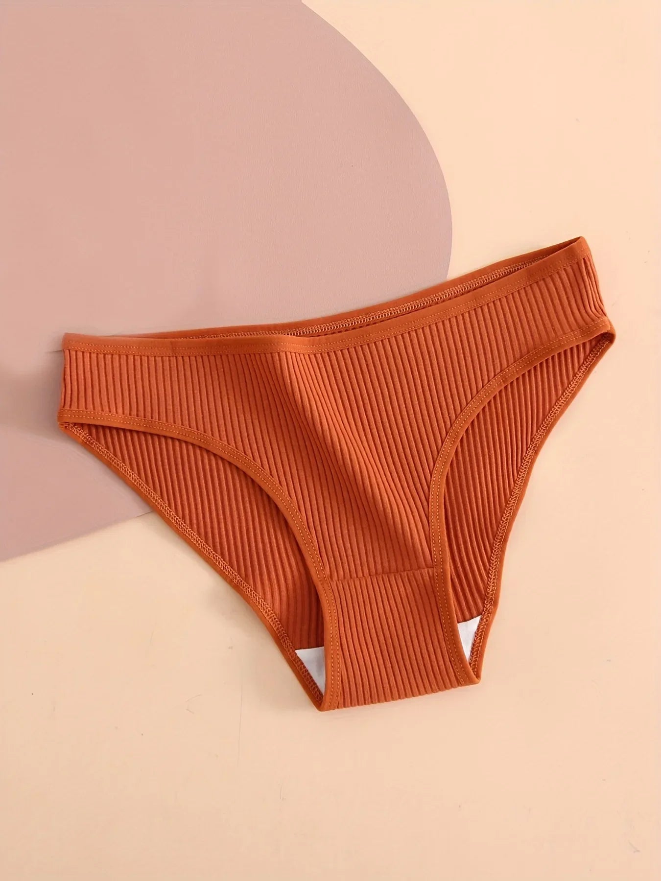 5pcs Solid Ribbed Briefs, Comfy & Breathable Stretchy Intimates Panties, Women's Lingerie & Underwear