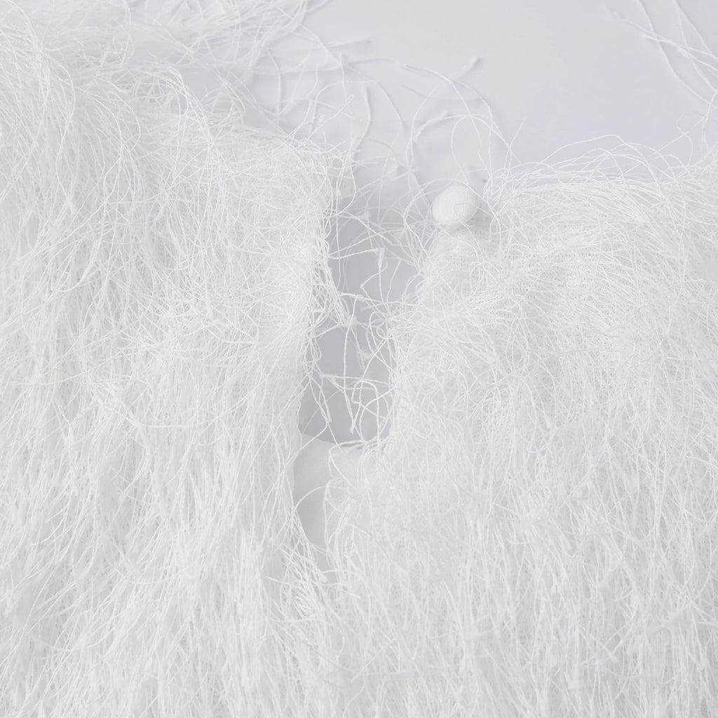 Women's 2026 Trendy White Fluffy Fur Sleeveless Cropped Top Soft Fuzzy Blouse Casual Party Daily Streetwear Fashion Top