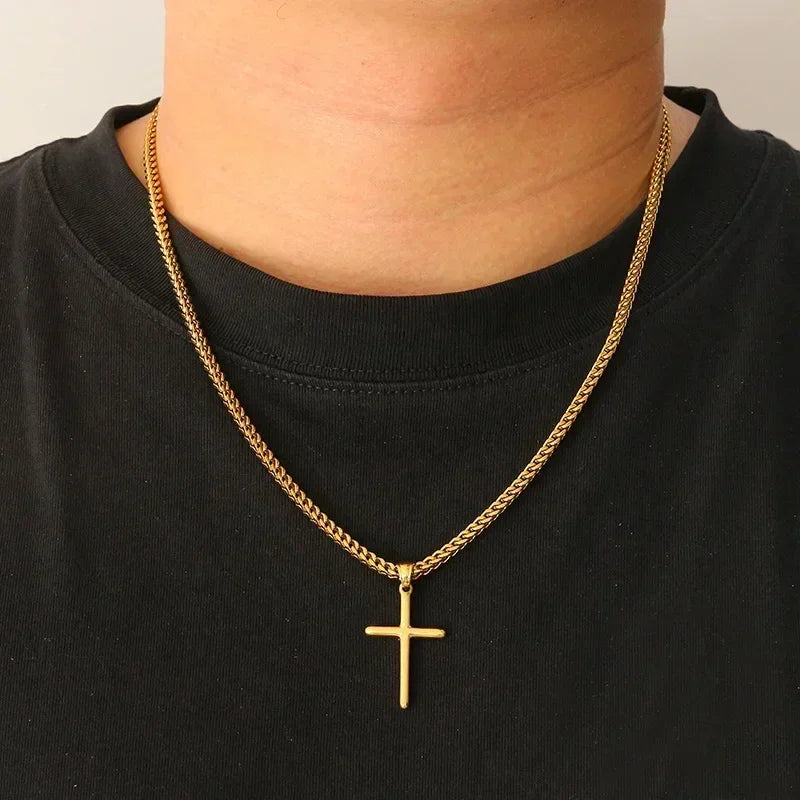 Punk Cross Pendant Link Chain for Men Women 316L Stainless Steel Hip Hop Necklace Gold Silver Fashion Jewelry Gift Waterproof