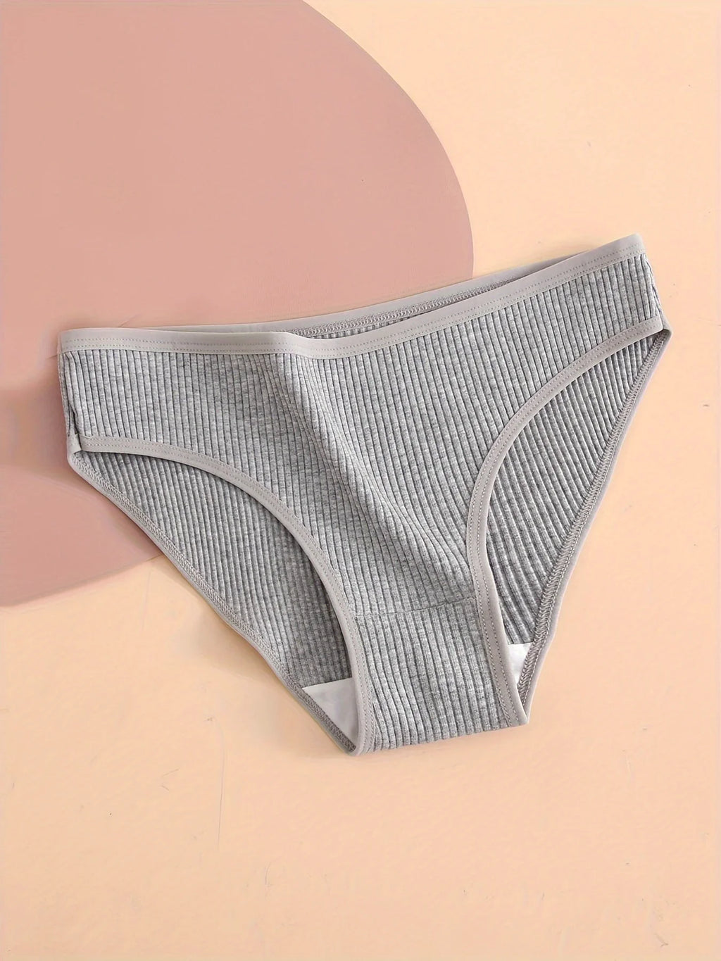 5pcs Solid Ribbed Briefs, Comfy & Breathable Stretchy Intimates Panties, Women's Lingerie & Underwear