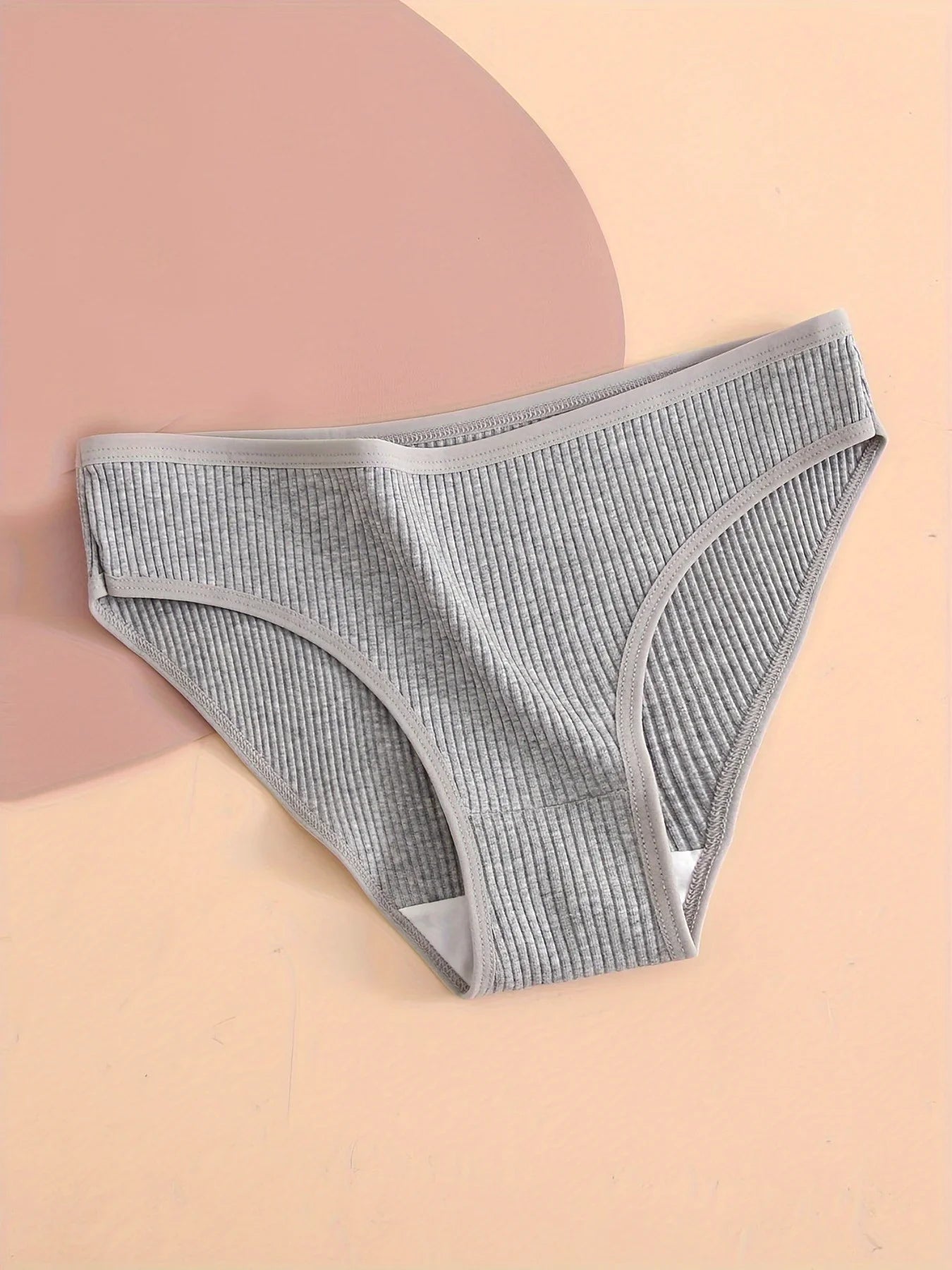 5pcs Solid Ribbed Briefs, Comfy & Breathable Stretchy Intimates Panties, Women's Lingerie & Underwear