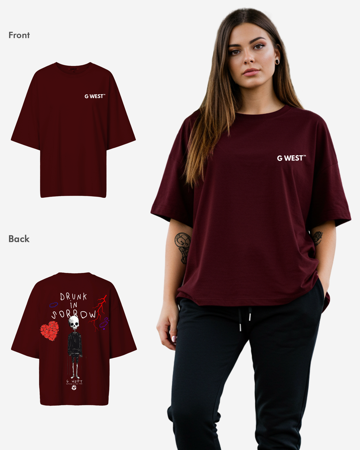 G West Womens Oversized Drunk In Sorrow Tee