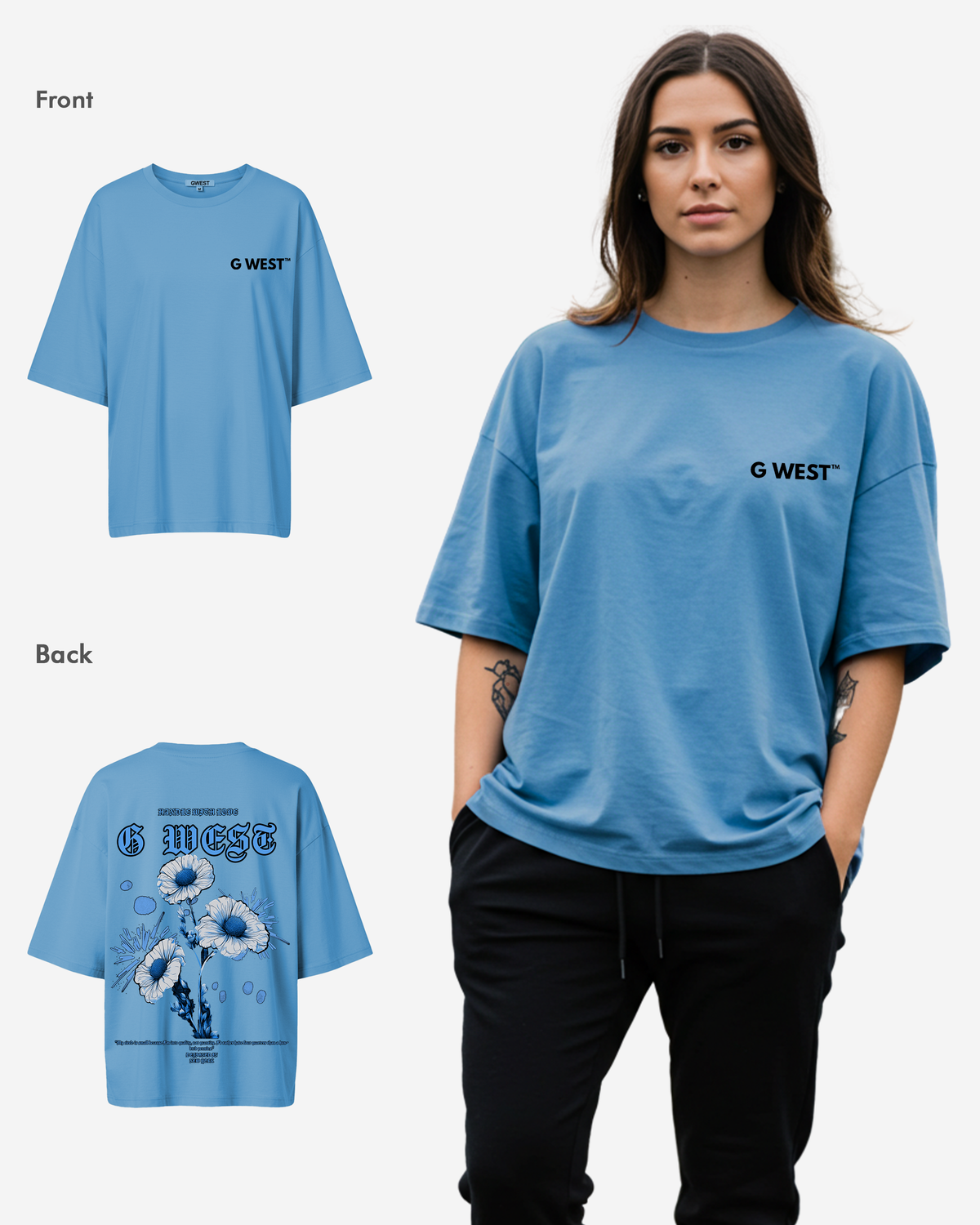 G West Womens Oversized Blue Garden Tee