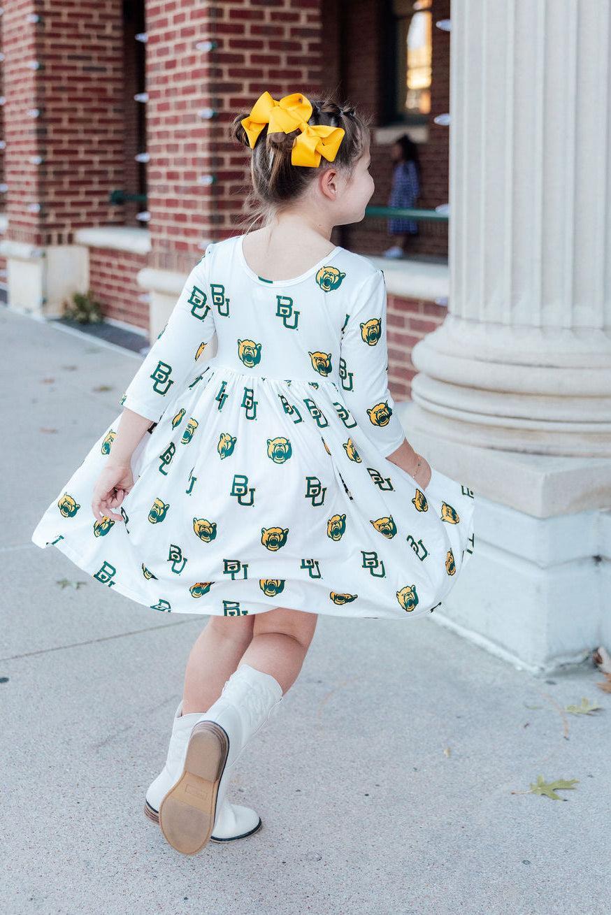 Baylor White Bear 3/4 Sleeve Pocket Twirl Dress